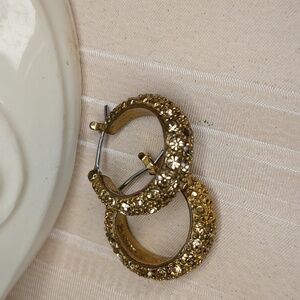 Vintage 60s Monet Hoop Earrings Gold Plated Pave Rhinestone Crystal